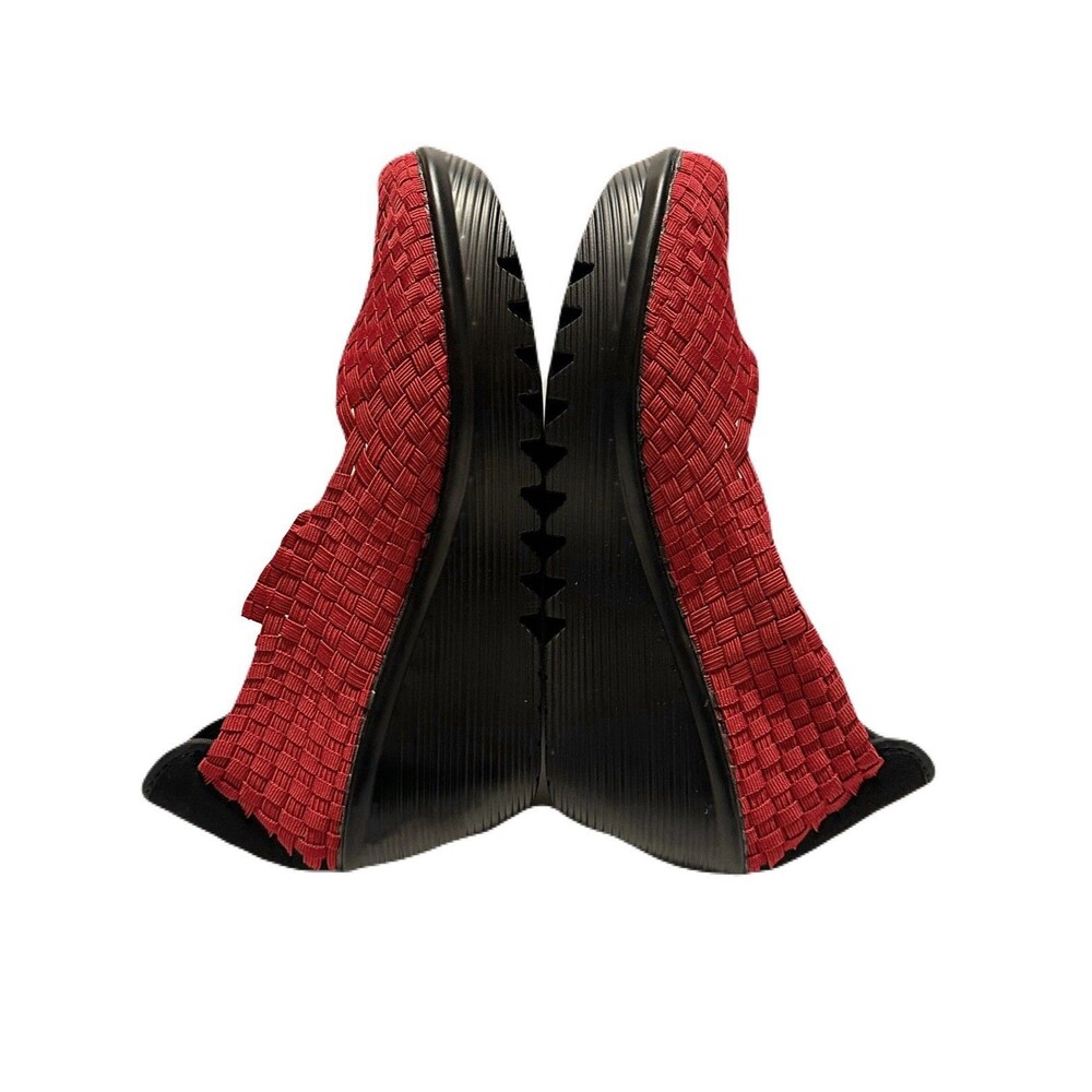 NEW Bernie Mev Lulia Womens Size 38 7-7.5 US Red Woven Stretch Knit Wedge Shoes - Picture 7 of 9